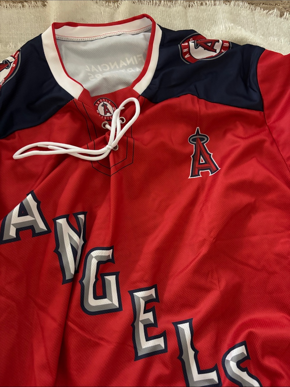 Angels Red Lace-Up Baseball Jersey - authentic game gear